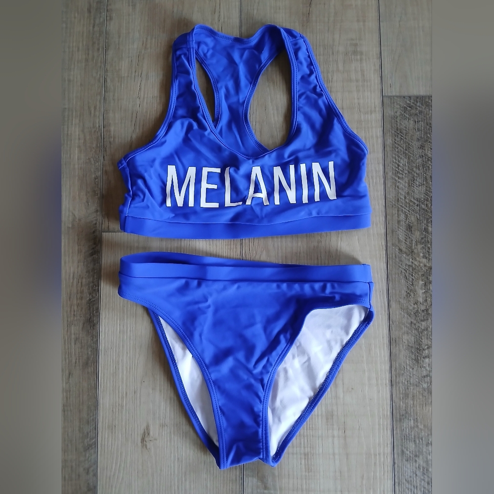 NWOT Melanin Bikini Set in bright blue. Size S
